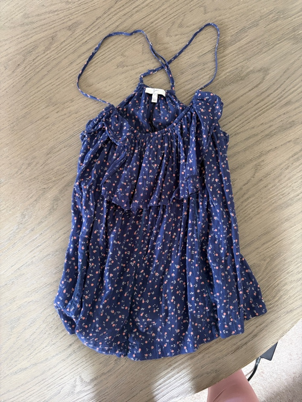 Joie Navy Floral Halter with Coral Dot Print